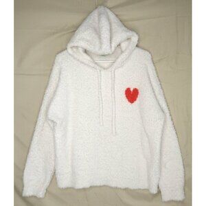 Aerie Soft Hooded White Sweater Heart Detail Teddy Fleece Oversized Women's Smal